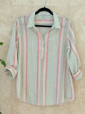 Rebecca Malone Striped Button Down Top XL 100% Cotton EUC